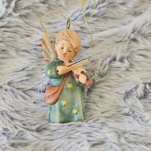Angel Ornament with Violin - Green and Gold
